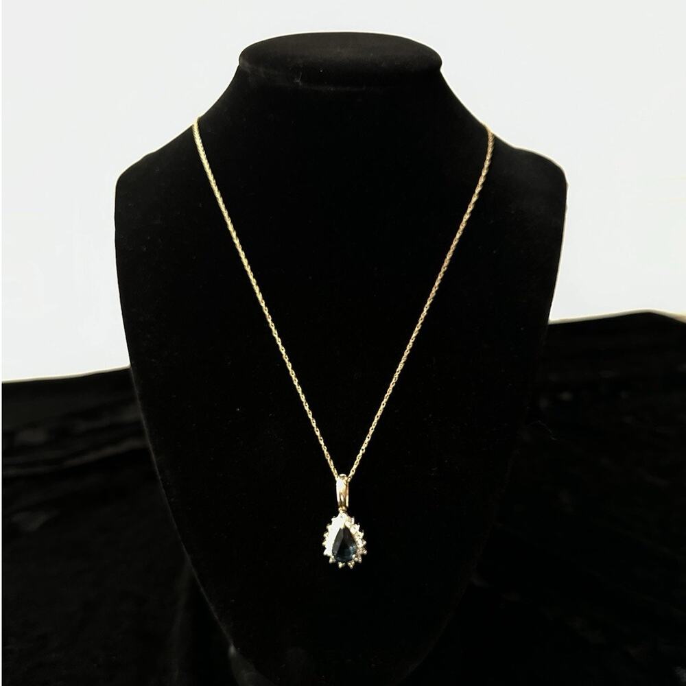 Vintage Pendant Necklace Gold Tone Signed Roman With Blue and White Rhinestones